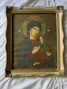 Antique Framed Religious Panel of Mary "Our Lady of Perpetual Help" Decor - Picture 1 of 3