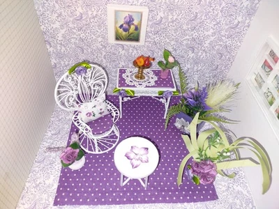 Dollhouse Furniture Lot 1:12 Bedroom White Wire Seating Area Peacock Chair - Image 1 of 4