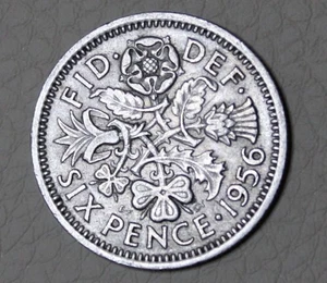 * 1956 SIXPENCE ENGLISH NICE TONING CIRCULATED WORN #ABB01 - Picture 1 of 6