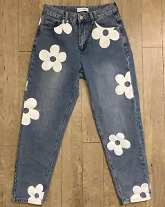 Angel Kiss High Rise Baggy Jeans Women’s Size 7/28 Floral Y2K Denim Cute Trendy - Picture 1 of 16
