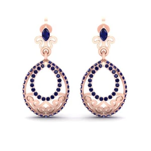 Created Blue Sapphire Drop Dangle Earrings Rose Gold Wedding Earrings for Women - Picture 1 of 6