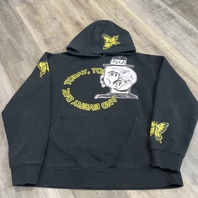 RVCA Hoodie Black M Long Sleeve Street Skate Double Sided Surf Butterfly READ - Image 1 of 4