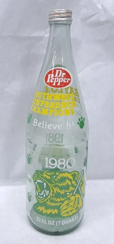 1980-81 Baylor Bears Football Commemorative 32 oz Glass Dr. Pepper Bottle w/ Lid Cover