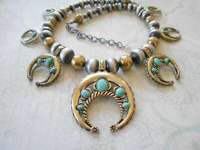 Collar Carolyn Pollack AW Turquesa Flor de Calabaza Esterlina y Latón CP49B Foto 1 de 4