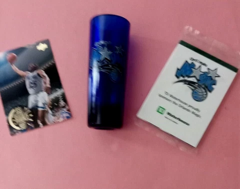 ORLANDO MAGIC Shotglass, unopended cards and Nick Anderson Rookie Card Cover