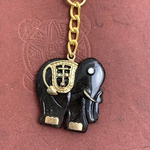 Vintage Greek Keychain Black Elephant Gold Details Crystal Eye Key Ring Handmade - Picture 1 of 8