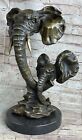 Real Bronze Metal Statue Marble Base Bust Elephant Safari Sculpture Home Figure
