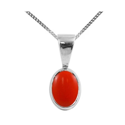 Argento Sterling Pesca Corallo Ovale Goccia Pendente e Collana Artigianale IN UK - Immagine 1 di 4
