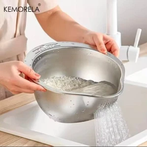 Stainless Steel Rice Washer Strainer Bowl – Multi-Use Colander for Fruit & Veg, - Picture 1 of 8