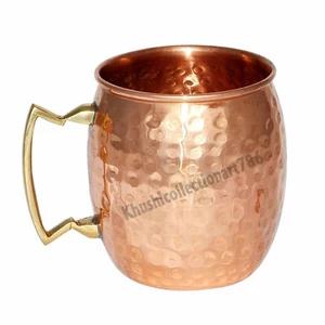 Pure Copper Moscow Mule Mug Ayurveda Hammered Brass Handle Health Benefits 500ML - Picture 1 of 6