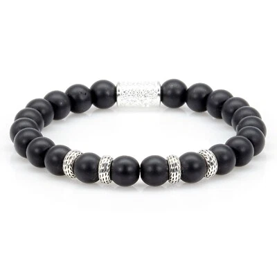 Onyx Matt 925 Sterling Silber Armband Bracelet Perlenarmband Spacer Silver 8mm - Bild 1 von 3