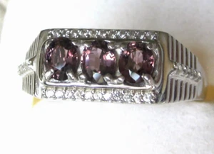 Anillo de tres piedras espinela lavanda raro / tamaño 12 / plata de ley 925 / 1,6 quilates 6 g - Imagen 1 de 7