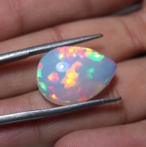 11.2 Cts 21.7x15.5 MM Natural AAAA Rainbow Fire Ethiopian Opal Pear Cabochon - Picture 1 of 14