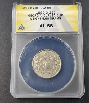 1999-D Washington Quarter GEORGIA Curved Clip Weight 5.60 Grams ANACS AU55 Error - Image 1 of 4