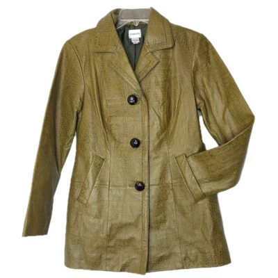 Chaqueta Blazer de Cuero Chicos Talla 0 Verde Animal Serpiente Reptil Estampado Textura Foto 1 de 4