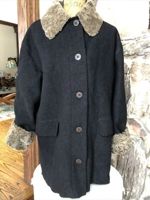 Abrigo para mujer Hilary Radley forrado negro 100 % lana cuello piel sintética puños talla 2 M” Foto 1 de 4