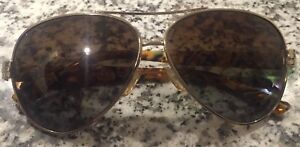 Tory Burch Pilot Sunglasses TY 6031 101/T5 Silver Gold Print Brown Polarized