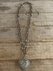 Tarina Tarantino Puff Heart Crystal Pendant Necklace Blue Grey stones. Read! - Picture 1 of 9