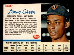 1962 Post Baseball #87 Lenny Green GD - Picture 1 of 2