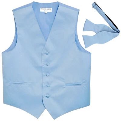 New Men's Formal Vest Tuxedo Waistcoat_free style self-tie Bowtie light blue - Image 1 of 3