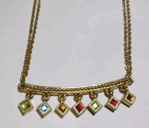 Vintage Napier Gold Tone Multicolor Rhinestone Necklace Approximately 17" - Picture 1 of 11