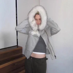 Women Grey Cardigan Jacket Hoodie Zipper Sweatshirt Autumn and Winter Outerwear - Picture 1 of 18