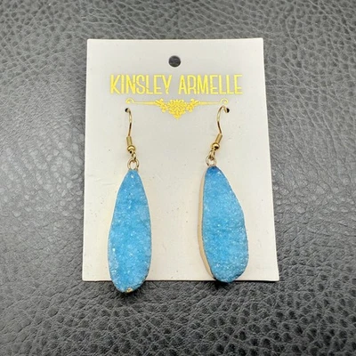 Kinsley Armelle Blue Druzy Stone Drop Earrings Gold Tone Hook Statement Jewelry - Image 1 of 4