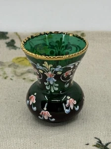 Jarrón vintage bohemio esmaltado verde vidrio brote miniatura 6 cm - Imagen 1 de 6