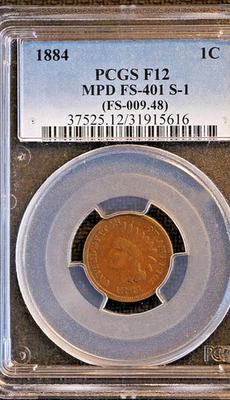 1884 Indian Cent  MPD PCGS S-1, F12, Cherry Pickers - Image 1 of 4