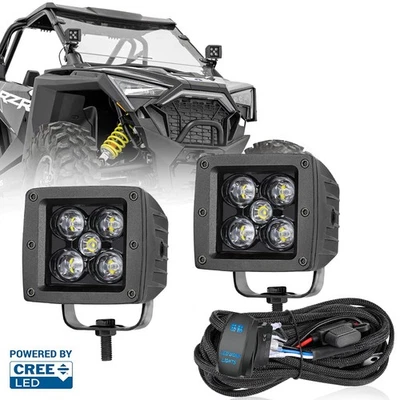 For Can-Am Defender HD5 8 9 10 3" Cree LED Light Bar Cube Spot Pods +Rock Switch - Image 1 of 4