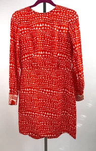 STELLA McCARTNEY L/S Red White Gabel HEART Silk Fit Flare Dress Size 40/4 - Picture 1 of 4