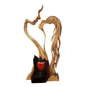 Amor Eterno Madera Adornos Madera Corazón Madera Escritorio Escultura Pareja Beso Estatua - Imagen 1 de 9