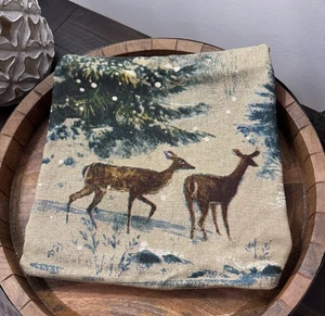 Pottery Barn Deer In Snow Lodge 20" Pillow Cover Lodge Cotton/Linen Blend - Picture 1 of 7