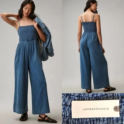 Anthropologie Pilcro со сборками комбинезон широкие штанины джинсовой ткани синий размер XS новый с Ярлыками $130 - Изображение 1 из 4
