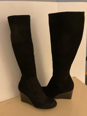 Cole Haan Women Black Suede Tall Knee High Cora Wedge Boots Size 9 Euro 40 - Image 1 of 4