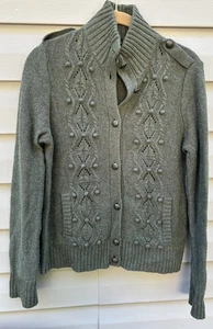 Talbots Green Wool Angora Cashmere Metal Button Cardigan Sweater Medium - Picture 1 of 8