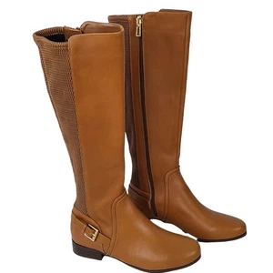 Isaac Mizrahi braun Leder Stretcheinsatz kniehoher Stiefel Schnallendetail 7,5 - Bild 1 von 8