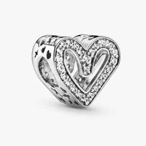 Authentic Pandora Sparkling Freehand Heart Charm 798692C01 MSRP $75 - Picture 1 of 10