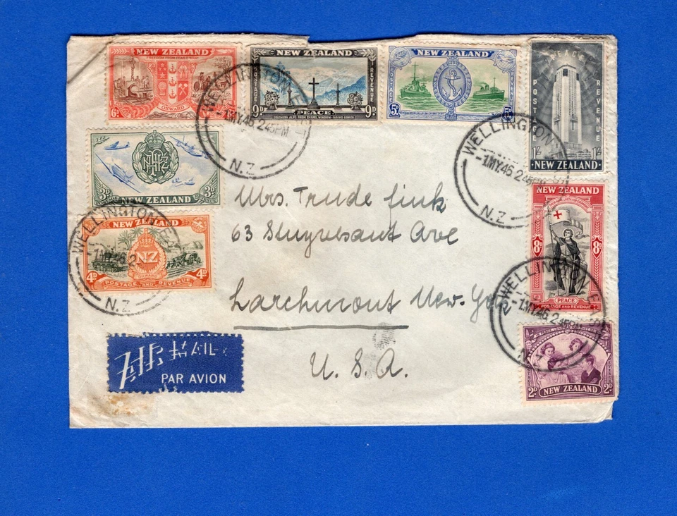 NEW ZEALAND TO USA, AIR MAIL COVER, 1945, GOOD FRANKING, VF - Image 1 of 2