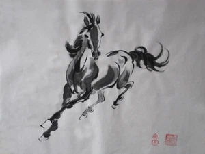 Obra de arte caballo pintado a mano pintura china pincel tinta acuarela arte de pared - Imagen 1 de 3