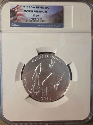 2013 P 5oz Silver ATB Mount Rushmore SP69 - Image 1 of 2