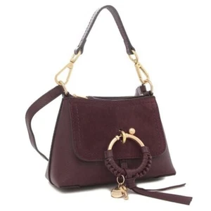 SALE See by Chloe Shoulder Bag JOAN 2WAY Trapezoid O-ring Leather Wine Red NEW - Picture 1 of 8