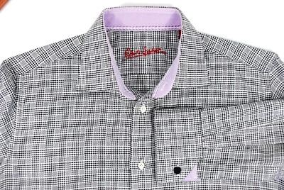 Robert Graham Black White Houndstooth Check French Cuff Dress Shirt 15.5 / 39 cm - Image 1 of 4