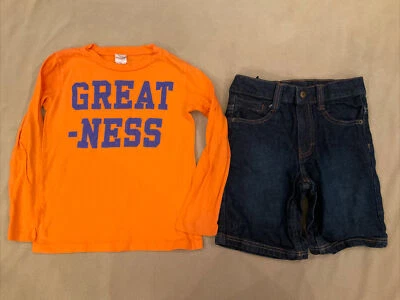 Crewcuts Timberland Conjunto Jean Pantalones Cortos 5 Manga Larga Grandeza Camiseta 6/7 Foto 1 de 4