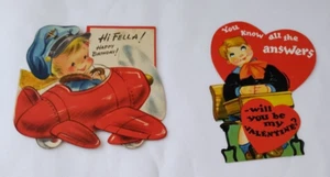 Vintage Lot 2 Valentine Birthday Cards Hallmark Airplane Pilot School Student - Picture 1 of 9