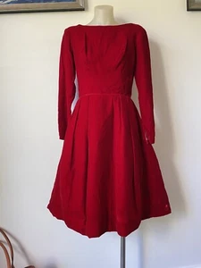 50,s Original Red Silk Velvet Cocktail Dress.34” B. 26” W - Picture 1 of 9