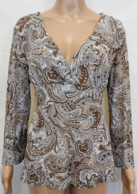 Blusa NEW YORK COMPANY Talla Grande Marrón, Beige Paisley Hilos Metálicos Foto 1 de 4
