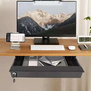 Under Desk Mounted Sliding Pull-out Drawer Drawer Storage Organizer for Desk - Picture 1 of 19
