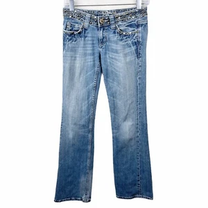 Miss Me Embellished Studded bootcut Low Rise Jeans  Blue Size 27 - Picture 1 of 9