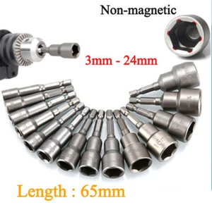 1/4" Hex Nut Driver Non-magnetic 3mm-24mm Socket Impact Drill Bits for Power Bit - Picture 1 of 13